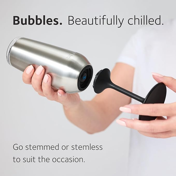 Huski Champagne Flute | NEW | Award-winning Design with Detachable Stem | Premium Stainless Steel Champagne Glass with Lid | Triple Insulated Tumbler | 8oz Capacity | Great Gift (Stone Grey)