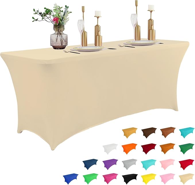 IVAPUPU 6FT Table Cloth for Rectangular Fitted Events Stretch Champagne Table Covers Washable Cover Spandex Tablecloth Protector for Party, Wedding, Cocktail, Banquet, Festival