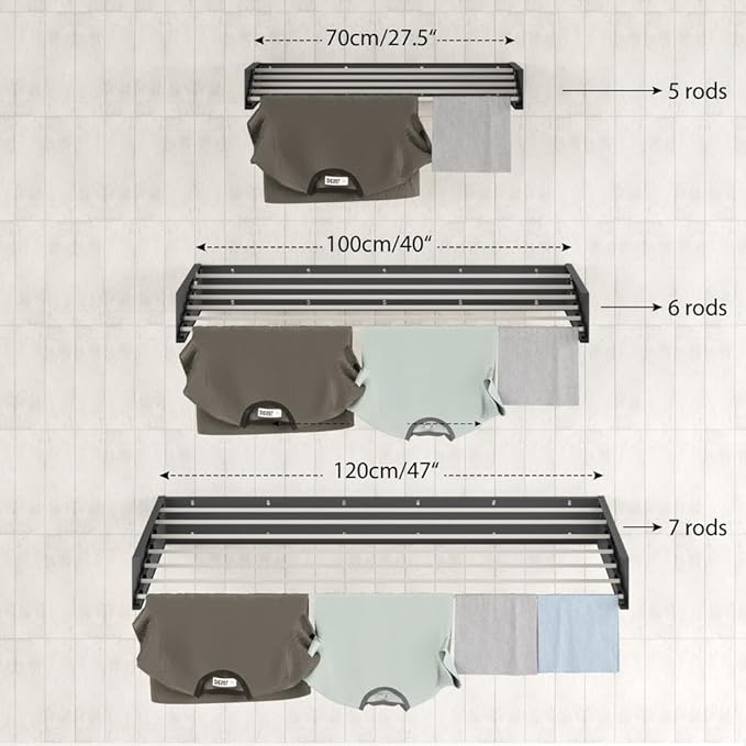 Step Up Laundry Drying Rack (28-INCH Industrial Gray), Wall Mounted, Retractable Clothes Drying Rack, 40lbs Capacity, 11.6 Linear Ft, with Wall Template and Long Screwdriver Bit