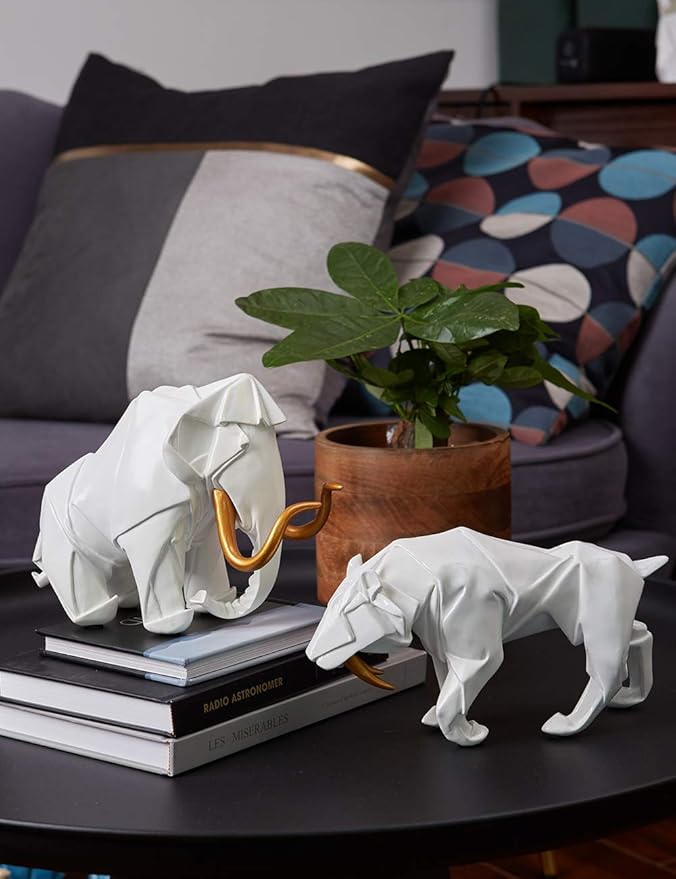 HAUCOZE Dinosaur Statue Arts Animal Figurine Modern Decor Leopard Sculpture Polyresin White 9.8inch