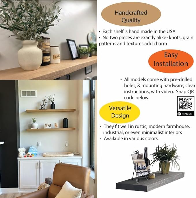 joelsantiques 30 Inch Wooden Floating Shelves for Wall - 30x8x2 in - Made of Natural Wood - Heavy Duty Rustic Wall Shelves for Bedroom - Perfect for Living Room, Kitchen - Natural