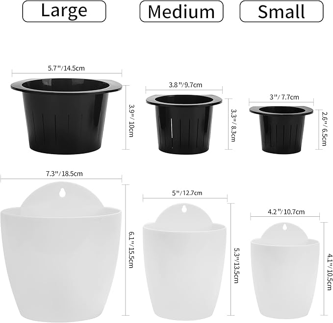 ORIMERC 6 Pack White Self Watering Planter Pots Vertical Living Wall Planter Indoor Outdoor Plant Wall Flower Basket Kitchen Herbs Railing Fence Trellis Decor (Small)