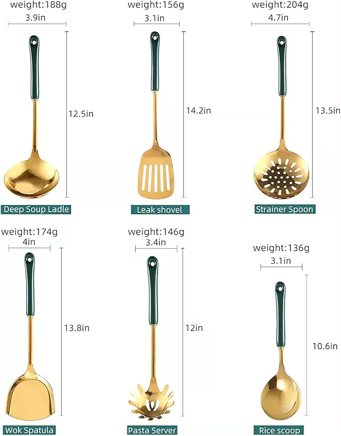 Generic Stainless Steel Kitchen Utensil Set, Spoon, Spatula, Pasta Server, Small Spatula (Pink & Gold)