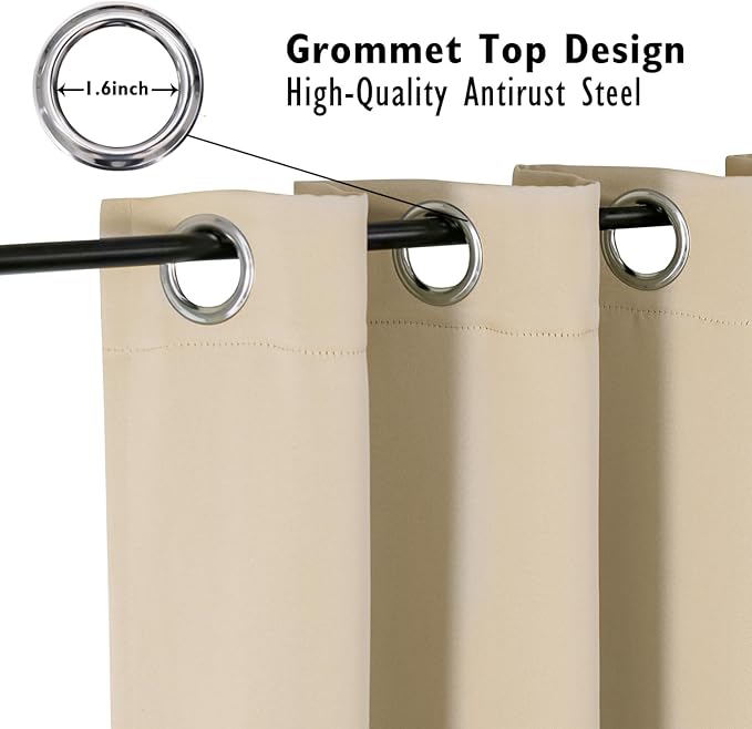 ChrisDowa Blackout Curtains 90 inches Long for Bedroom - 2 Panels Set Grommet Thermal Insulated Room Darkening Curtains for Living Room (Biscotti Beige, 52 x 90 Inch)