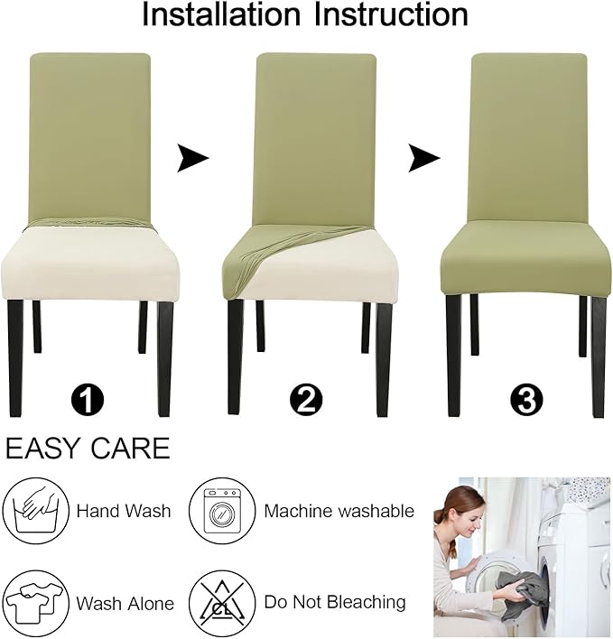 JQinHome Sage Green Chair Covers for Dining Room Set of 6, High Stretch Removable Washable Parsons Chair Slipcover for Home Party Hotel Wedding Ceremony (6PCS,Sage Green)