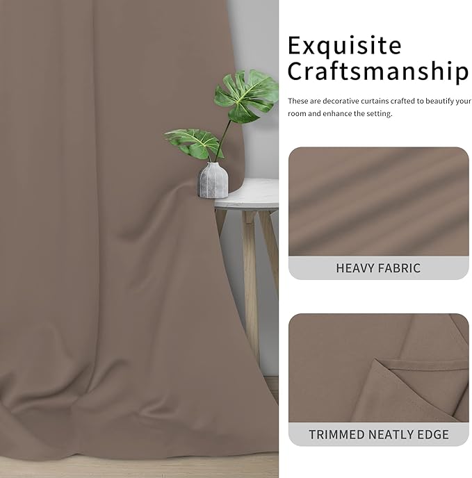 Easy-Going Blackout Curtains for Bedroom, Solid Thermal Insulated Grommet and Noise Reduction Window Drapes, Room Darkening Curtains for Living Room, 2 Panels(42x72 in, Camel)