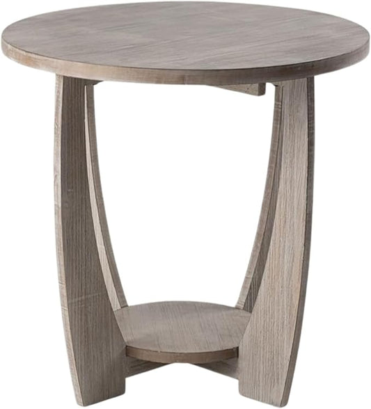 Rustic Farmhouse End Table with Storage Shelf, French Country Accent Side Table for Family, Dinning or Living Room, Small Spaces, Modern, Round, Vintage Grey Finish