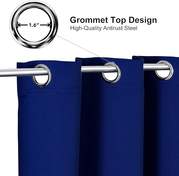 ChrisDowa Grommet Blackout Curtains for Bedroom and Living Room - 2 Panels Set Thermal Insulated Room Darkening Curtains (Royal Blue, 52W x 72L)