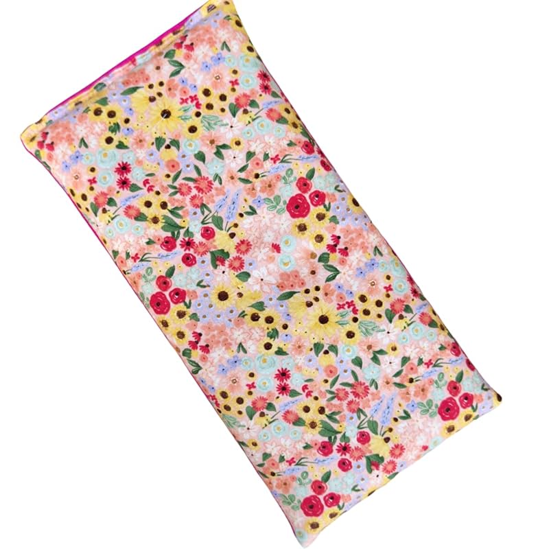 Large Microwave Heating Pad with Flax Seed, Scented or Unscented, Good For Back Pain or Cramps, Moist Heat Therapy or Ice Pack, Microwavable Bean Bag, 6" x 12" (Pink Floral, No Added Herbs)