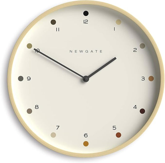 NEWGATE® Mr Clarke Wall Clock | Large Scandi Inspired Plywood Clock | 16 inch | Pale Wood case with Designer dot dial | Modern Minimalist Design for Kitchen, Living Room or Office