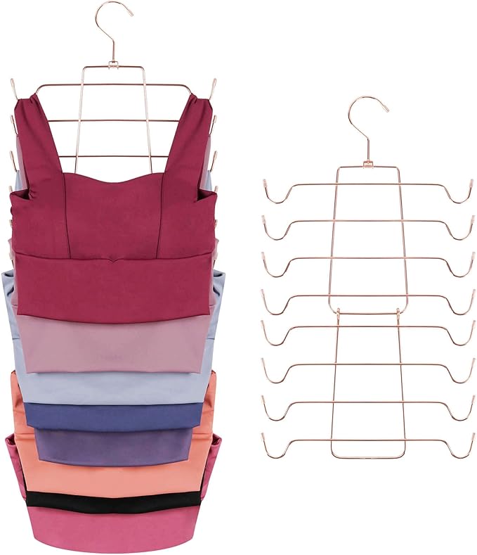 ZEDODIER 3 Pack Tank Top Hanger, Space Saving Bra Hangers, Non-Slip Hanging Sport Bras Holder, Closet Organizers and Storage for Camisoles Tank Tops Bras Ties Swimsuits Strappy Dress, Rose Gold