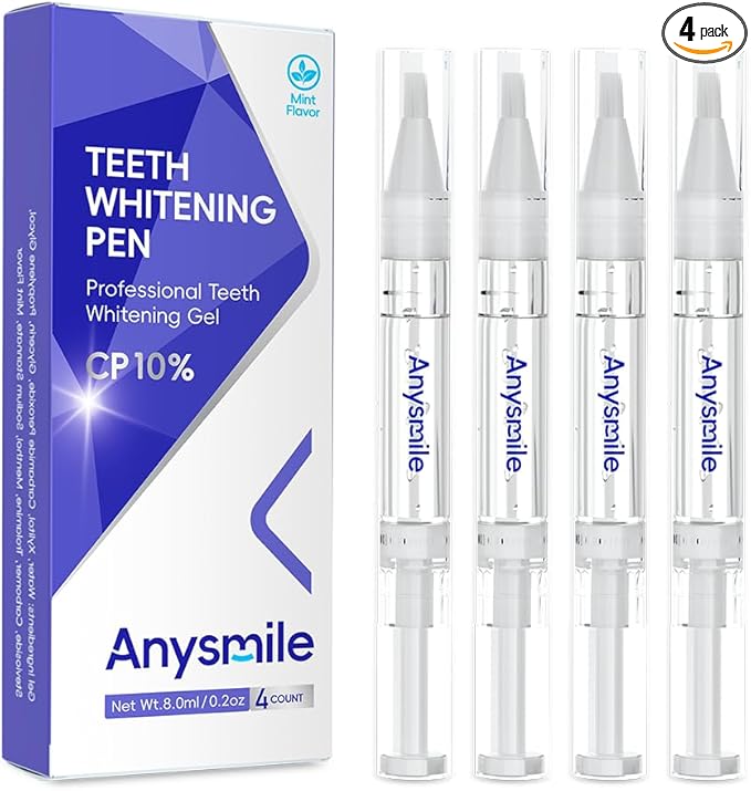 Teeth Whitening Pens Non Sensitive Teeth Whitener Gel with Effective 10% Carbamide Peroxide, 4 Professional Tooth Whitening Gel Pens 2ml/Pen