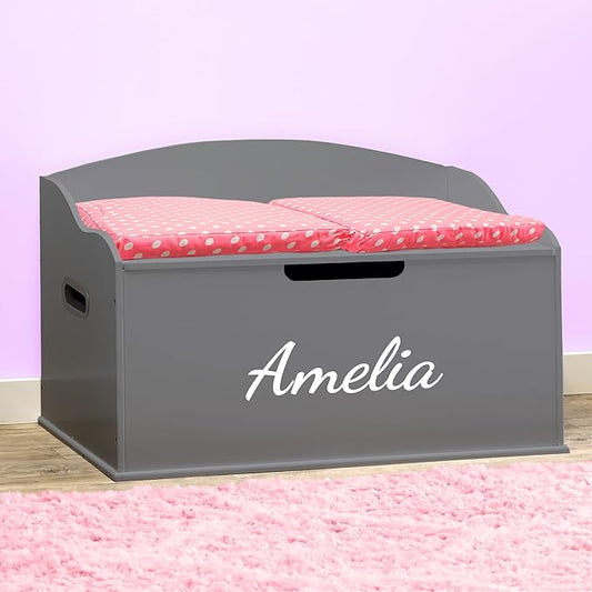 DIBSIES Personalized Creative Wonders Toy Box, Signature Series for Girls, 30 x 19.25 x 18 inches, Soft-Close Lid (Dovetail Grey)