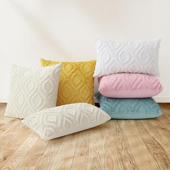 decorUhome Fall Throw Pillow Covers 26x26 Inch Set of 2, Soft Plush Decorative Faux Fur Aqua Solid Couch Pillow Covers, Accent Farmhouse Neutral Square Euro Pillow Cases for Sofa Bed Living Room