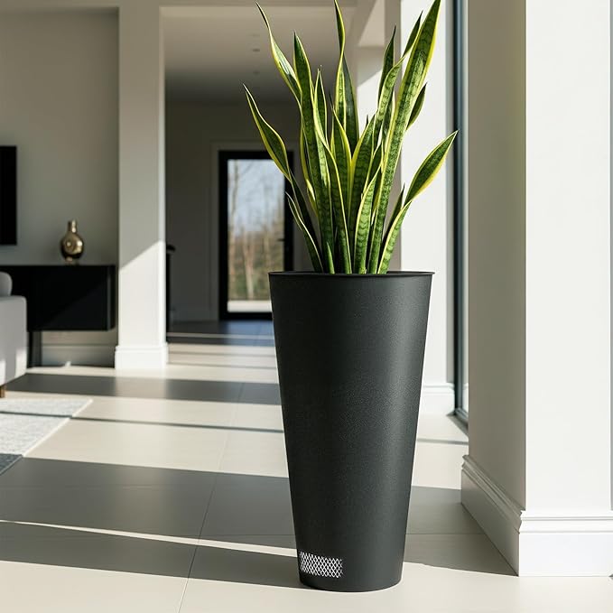 2-Pack 28" Tall Metal Planters - Heavy-Duty Round Flower Pots with Built-in Drainage + Rustic Industrial Finish, All-Climate Deck & Patio Ready Indoor/Outdoor Multi-Scene Garden Vessels