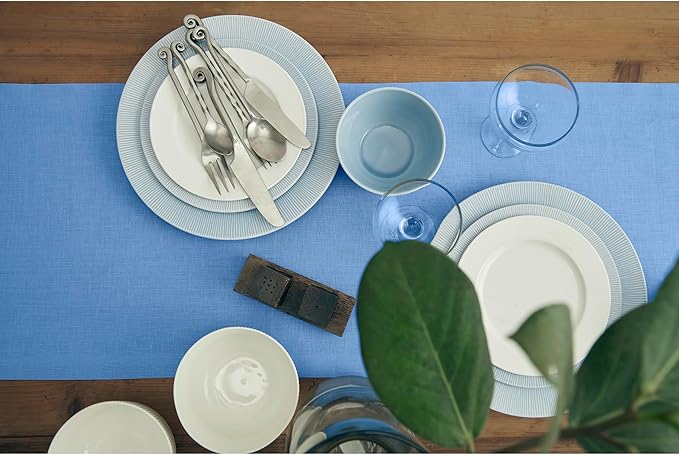 Solino Home Linen Table Runner 36 Inches - 100% Pure Linen Provence Blue Table Runner 14 x 36 Inch Ideal for Dresser and Coffee Tables - Fete