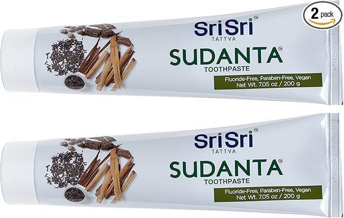 Sri Sri Tattva Sudanta Herbal Toothpaste for Oral Care Protection - Fluoride Free Ayurvedic Toothpaste to Strengthen Teeth and Gums Without Causing Sensitivity - All Natural (200g) Pack of 2