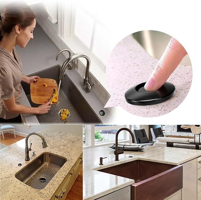 Garbage Disposal Air Switch Kit for SinkTop Waste Disposal with Stainless Steel Black Short Air Button by Briidea