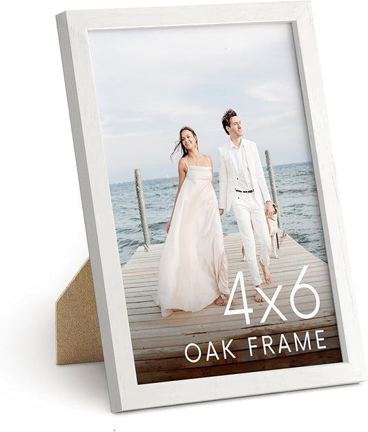 HAUS AND HUES 4x6 Picture Frame Wood - Natural Wood Frame 4x6, Walnut Photo Frame 4x6 for Walls, 4x6 Wood Picture Frame, 4 by 6 Picture Frame, 4x6 Frames for Pictures (White Oak Frame)