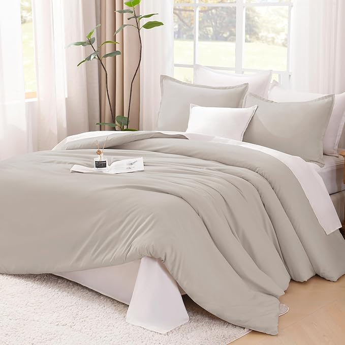 Litanika Comforters Super King Size Linen, 3 Pieces Lightweight Solid Bedding Set & Collections, All Season Fluffy Bed Set (120x120In Comforter & 2 Pillowcases)