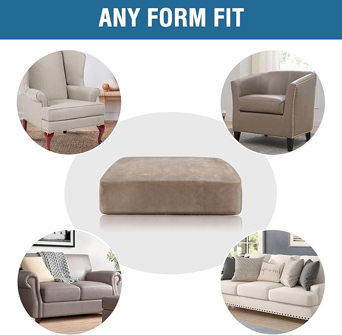 H.VERSAILTEX Velvet Stretch Couch Cushion Cover Plush Cushion Slipcover for Chair Loveseat Sofa Cushion Furniture Protector Seat Cushion Sofa Cover (2 Piece Medium Sofa Cushion Covers, Taupe)
