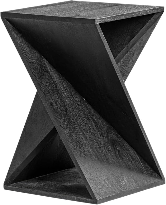 Modern Hand Made One-of-a-Kind Carved Mango Wood End Table, Farmhouse Side Table,Farmhouse End Table,Living Room,Bedroom, Accent Table, Contemporary Architectural Designed Black,Assembled