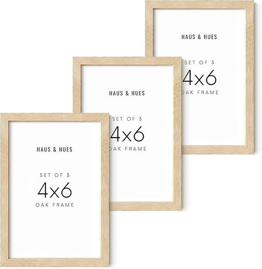 HAUS & HUES Solid Oak Wall or Tabletop Frame Set - Beige Gallery Frame With 4x6 Frames