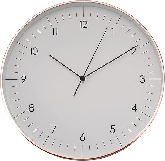 LUUK LIFESTYLE Timeless Wall Clock with Silent Movement and no Ticking, Elegant Design, for Children's Room, Living Room, Bathroom, 12”, White and Rosegold