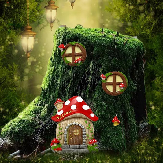 Garden Fairy Decor for Outside Wall Tree Decoration Fairy Door and Window Accessories, Butterfly Mushroom Leaves Fairy House Kit, Fairy Garden Decor, Fairy Garden Decor, Fairy Garden Decorations