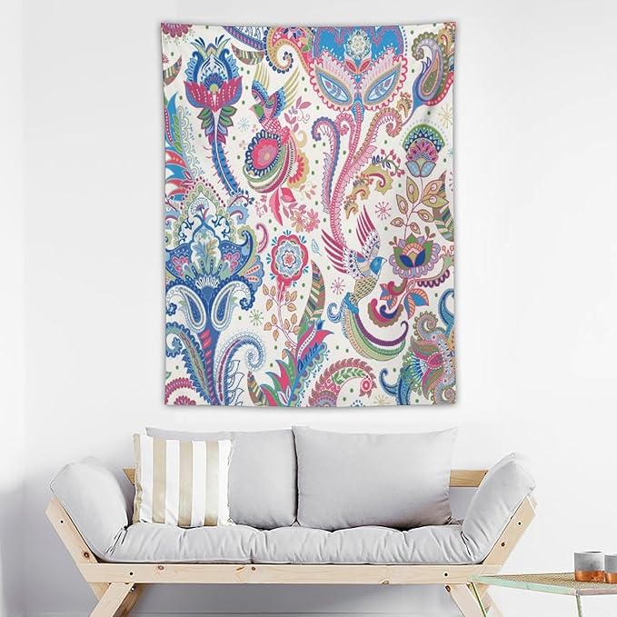 Boho Floral Tapestry, Abstract Mandala Plant Colorful Floral Home Art Wall Hanging for Bedroom Living Room Dormitory 40x60 Inch