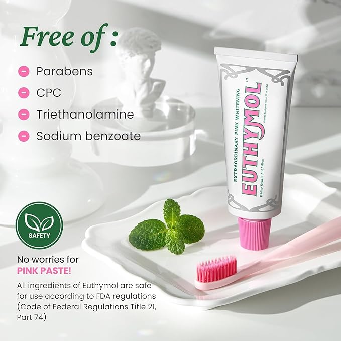 EUTHYMOL Whitening Toothpaste (3.7fl oz*2, Pack of 2) - Stain Removal in 2 Weeks, Long-Lasting Freshness for Sensitive Gum & Teeth. Bad Breath, Cavity Prevention. Recyclable Aluminum Tube
