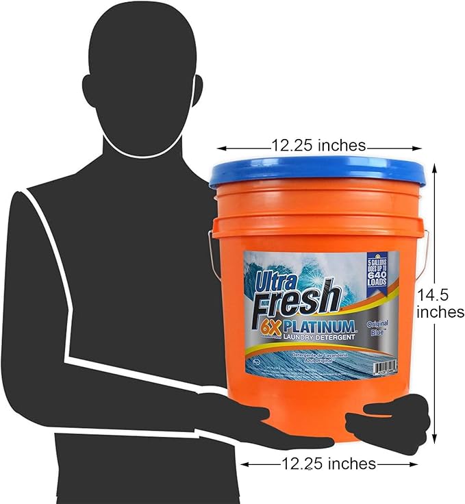 Ultra Fresh 5 Gallon Liquid Laundry Detergent Washing Soap for All Machine Types, 6X Platinum, Up to 640 Loads, Original Blue