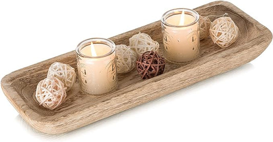 Romadedi Decorative Bowls for Home Decor, Wooden Dough Bowl for Decor, 16" Large Wood Bowl for Kitchen Table Centerpieces, Long Narrow Wooden Tray for Dining Table Decor Centerpiece