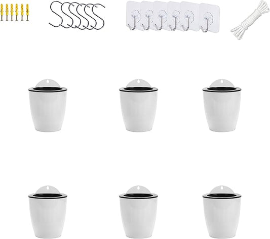 ORIMERC 6 Pack White Self Watering Planter Pots Vertical Living Wall Planter Indoor Outdoor Plant Wall Flower Basket Kitchen Herbs Railing Fence Trellis Decor (Small)