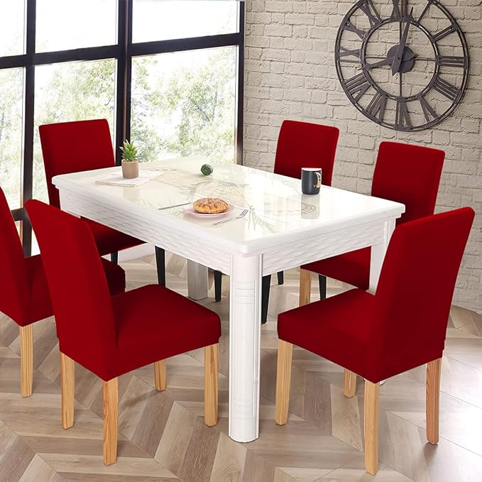 JQinHome 8 Pcs Dining Chair Slipcover,High Stretch Removable Washable Chair Seat Protector Cover for Home Party Hotel Wedding Ceremony (Red)