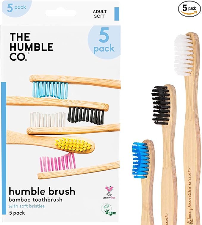 The Humble Co. Bamboo Toothbrushes (5pk) – Toothbrushes for Superior Oral Care, Dental Hygiene, and Gum Care, BPA Free (Soft Bristles)