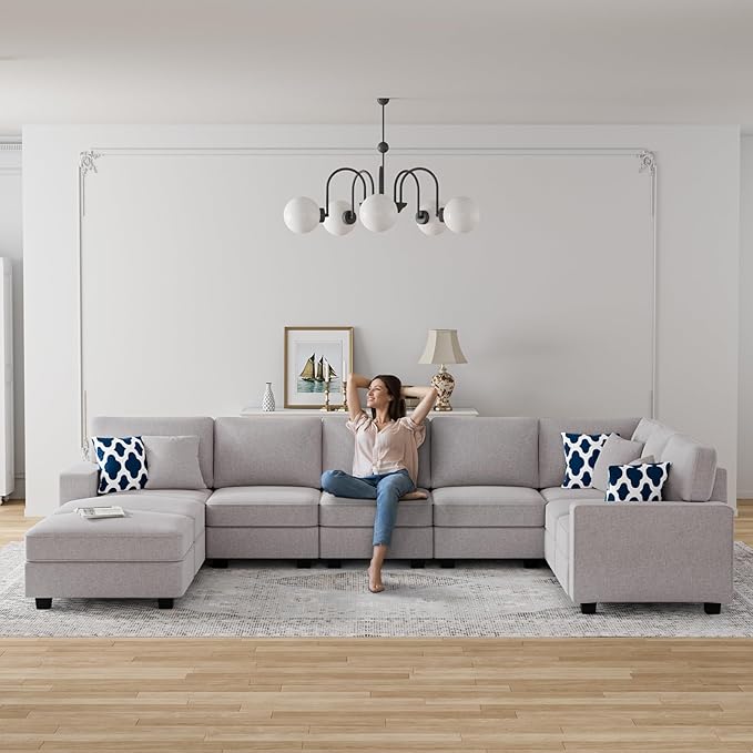 L Lengend Vansen Modular Sectional Sofa U Shaped Couch with Ottoman Modern Reversible Corner Sectional Couch for Living Room (Light Grey, U Shaped Sofa-5)