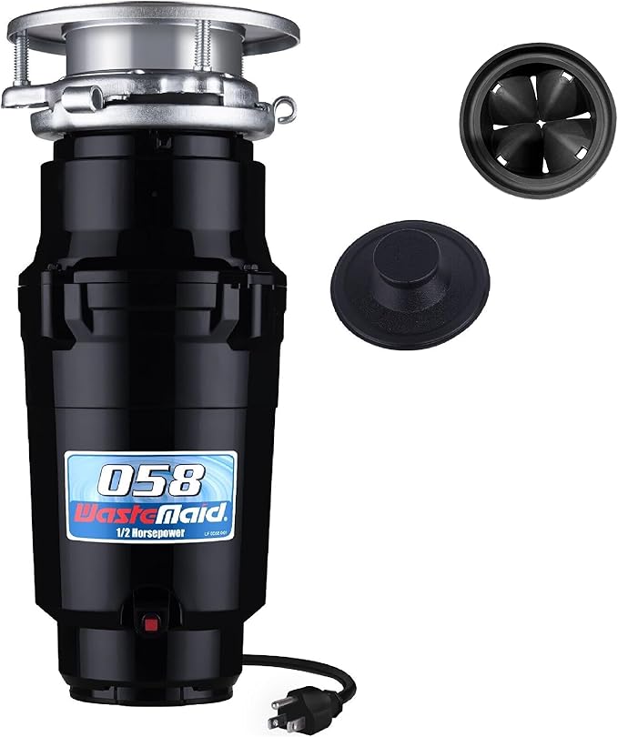 Waste Maid 10-US-WM-058-3B Garbage Disposal Anti-Jam Stainless Steel Food Waste Grinding System, 1/2 HP Economy, Black