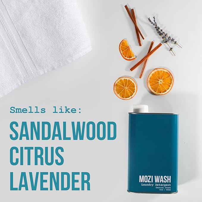 Laundry Detergent Liquid, Central Coast- Sandalwood & Lavender, 50+ Loads, Concentrated, Non toxic, Plant Based Enzyme Cleaners, Long Lasting Luxury Clean, Cologne Soap for Men, 32 oz