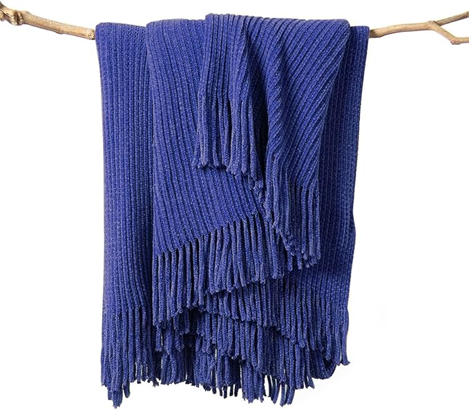 lifein Throw Blanket for Couch, Soft Boho Decor Bed Throw,Cozy Blue Chenille Knitted Small Farmhouse Lightweight Throw for Spring(Blue,60 * 80")