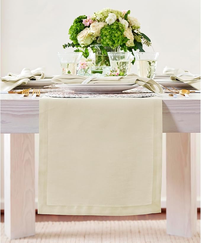 Solino Home Linen Table Runner 90 Inches Long - 100% Pure Linen Birch Table Runner 14 x 90 Inch for Fall, Autumn, Thanksgiving - Fete