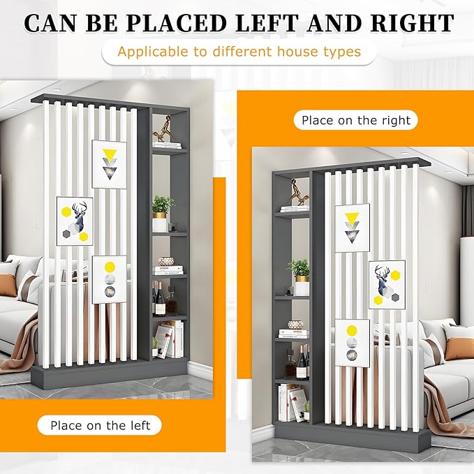 Wall Room Divider,Freestanding Room Divider with Shelves,Wood Room Divider Screen with Storage Cabinet, Wall Divider for Room Separation, for Home Office Decorative D 39.4×9.4×78.7in