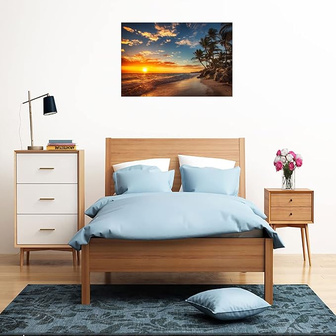 DZL Art S74769 Canvas Painting Print Paradise Tropical Island Beach with Palms Photograph Print Nature Pictures Wall Art Canvas Prints Painting for Living Room Bedroom Decor Office Wall Decor