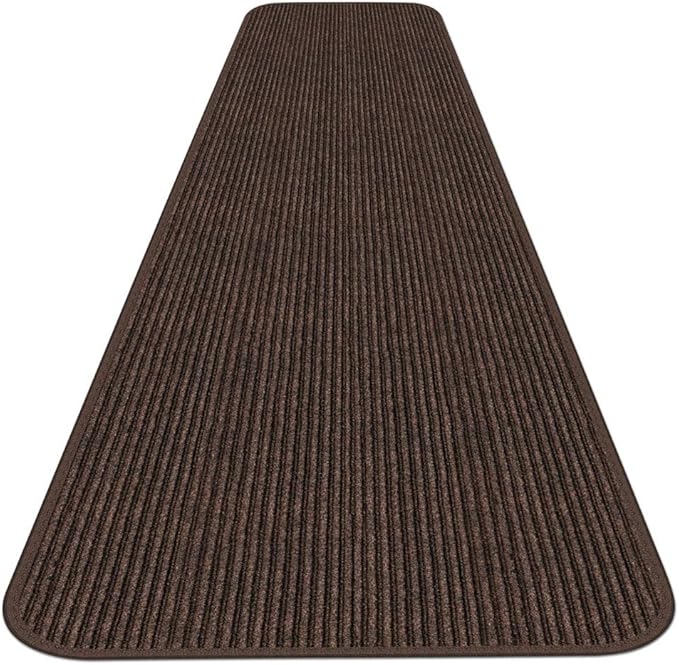 House, Home and More Indoor Outdoor Double-Ribbed Carpet Runner with Skid-Resistant Rubber Backing - Bittersweet Brown - 4 Feet x 25 Feet