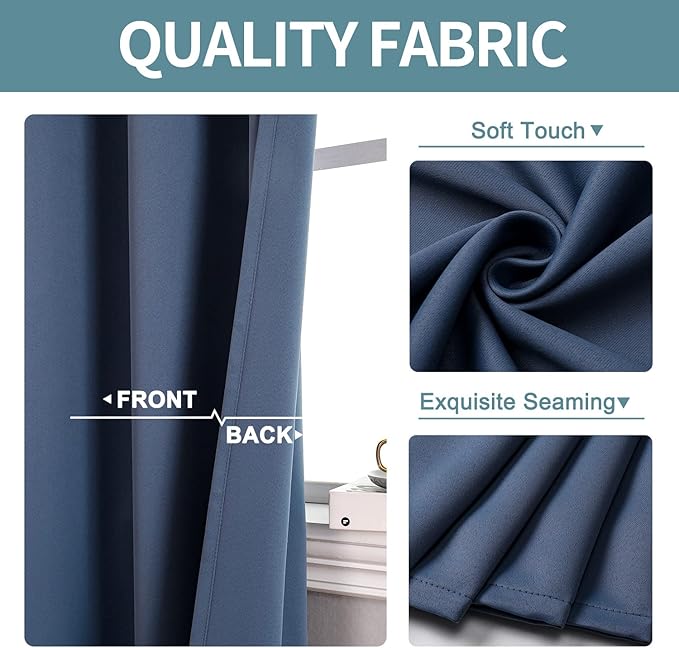 ChrisDowa Grommet Blackout Curtains for Bedroom and Living Room - 2 Panels Set Thermal Insulated Room Darkening Curtains (Stone Blue, 42W x 84L)