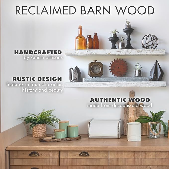 Urban Legacy Reclaimed Barnwood Planks | Floating Shelves for Wall w/Flush Mount Shelf Bracket Set Included | | Set of 2 (White Wash, 36" x 4.5" x 2")