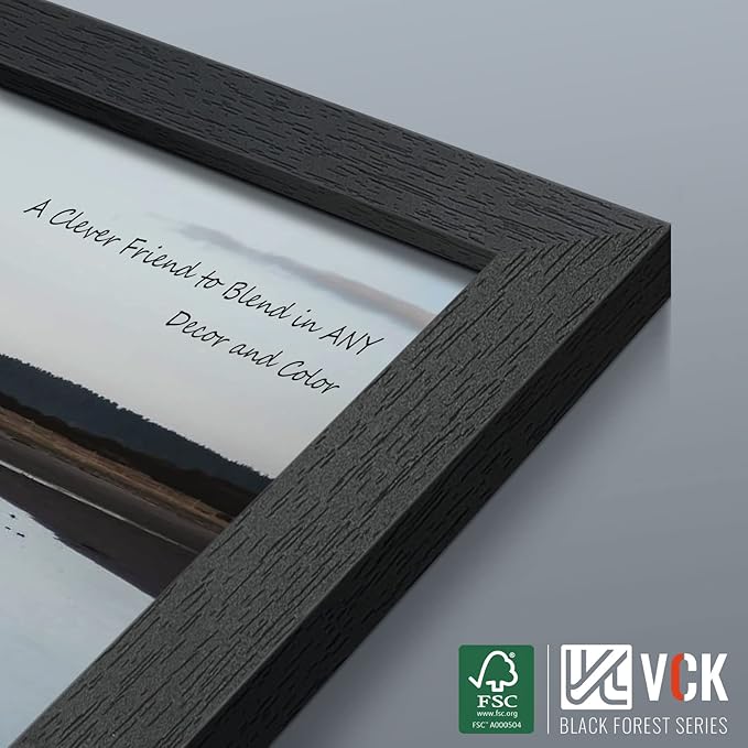 VCK 8x10 Picture Frame Set of 3 - Black, Textured Exclusive Solid Wood Picture Frames, Wall Hanging