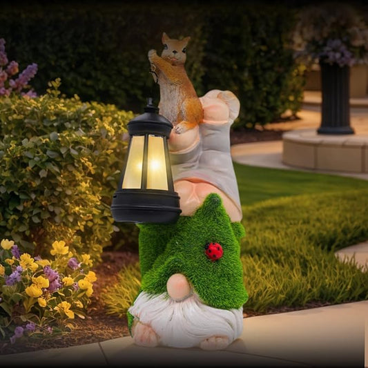 Garden Gnome Statues Decor with Solar Lights, Outdoor Decorations for Yard Porch Lawn Balcony Patio, Housewarming Gifts