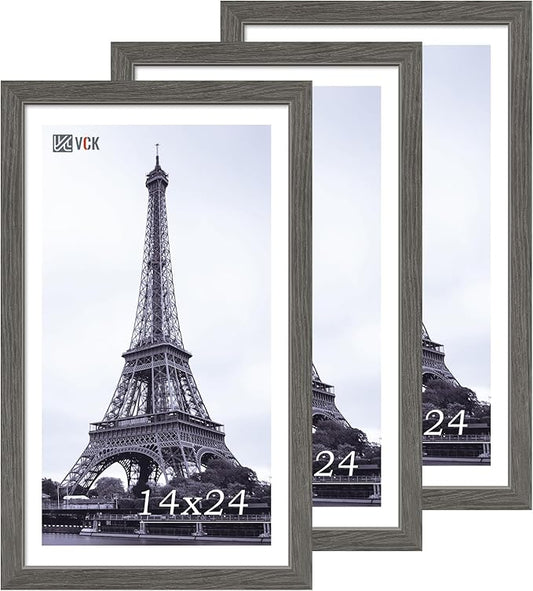 VCK 14x24 Frame 3 Pack, Gray Solid Wood Picture Frame, Exclusive Wood Grain, Wall Gallery Frame