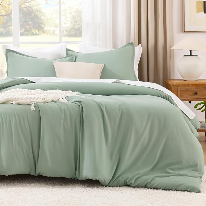 Litanika Comforter Full Size Set Sage Green, 3 Pieces Lightweight Bed Set, Solid Bedding Comforters Sets, Soft All Season Down Alternative Quilt Blanket